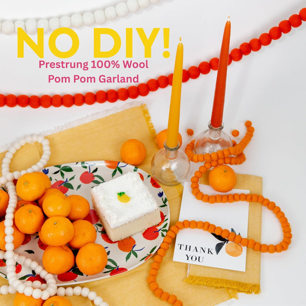 Orange Felt Ball Garland, Wool Pom Pom Garland for Halloween Christmas