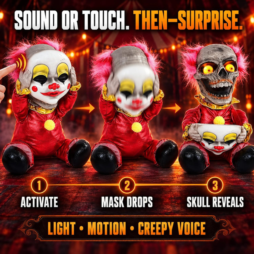 Quntis 13Inch Halloween Animatronic Clown with Sound & Touch Activated, F...