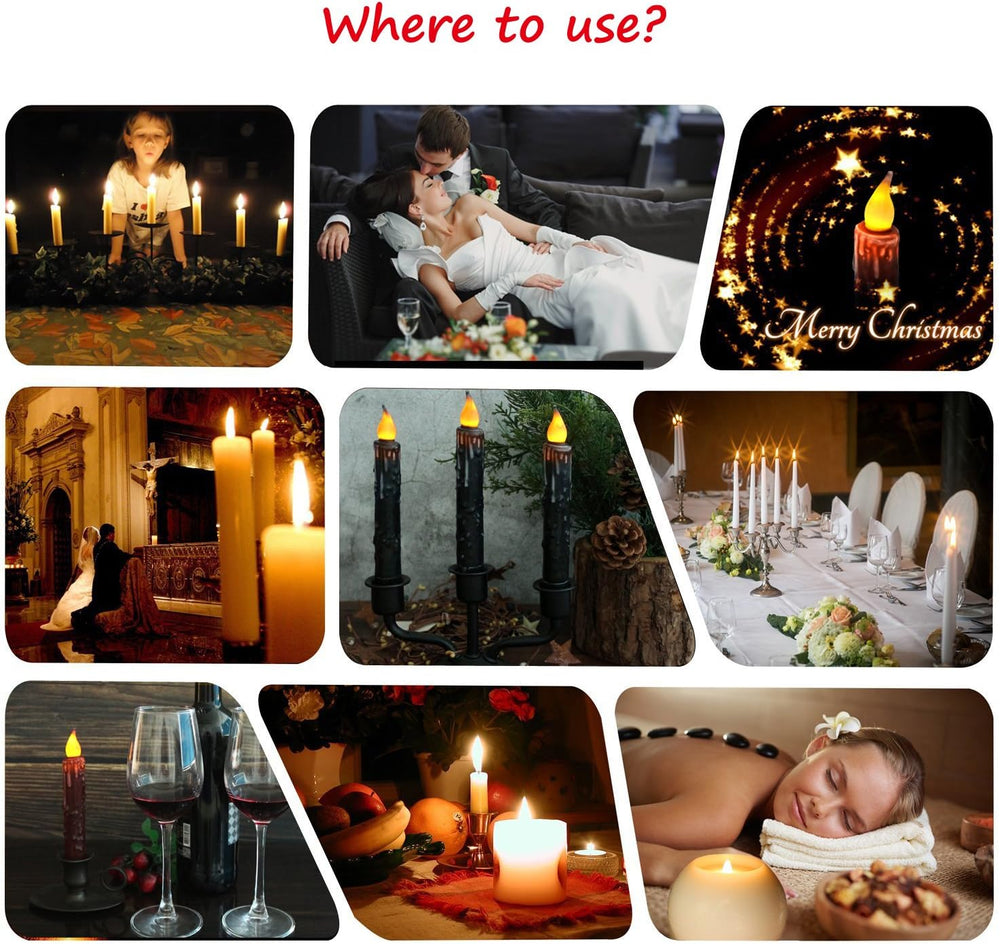 CVHOMEDECO. Real Wax Hand Dipped Battery Operated LED Timer Taper Candles Rus...