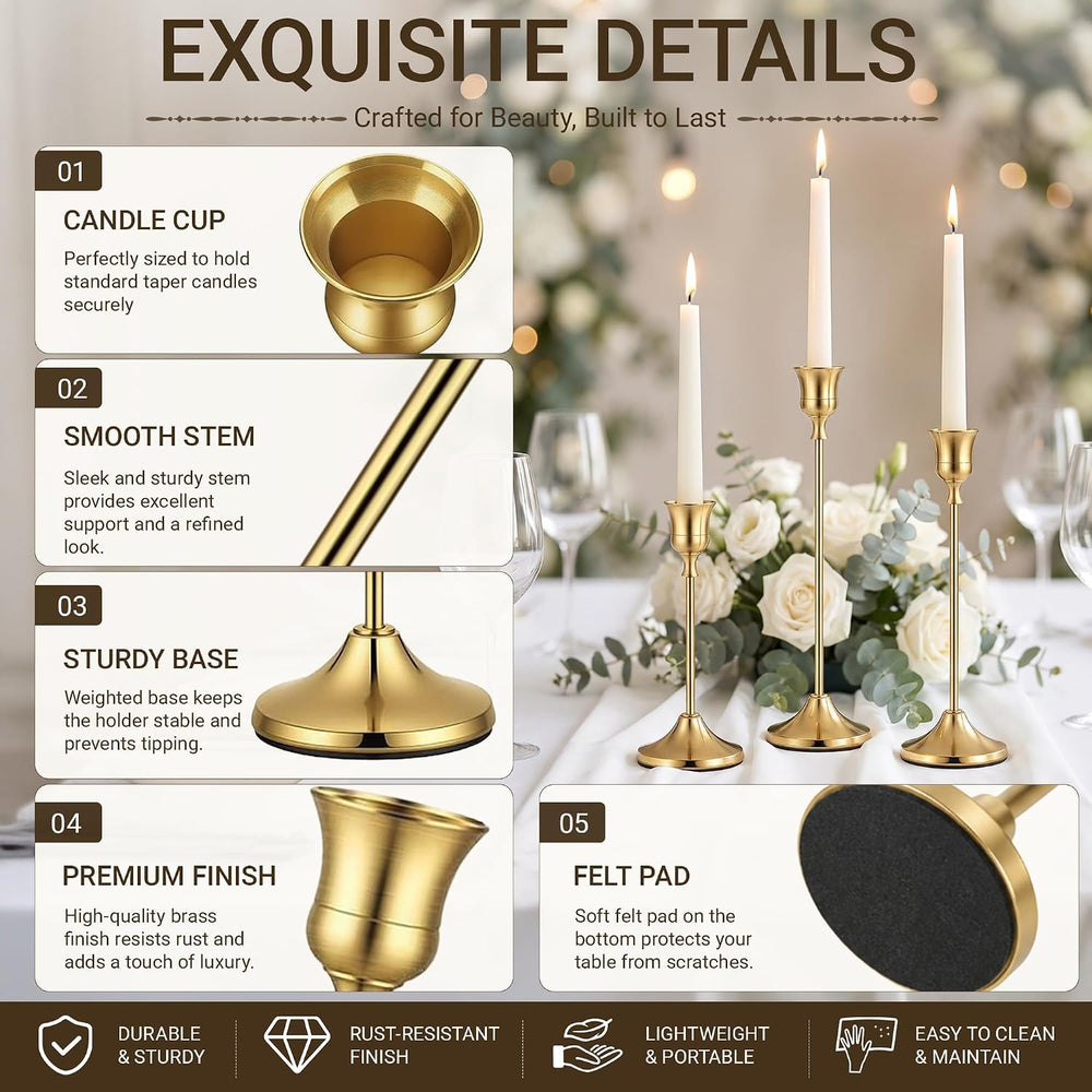 48 Pack Gold Taper Candle Holders, Bulk Metal Candlestick Holders in 3 Height...