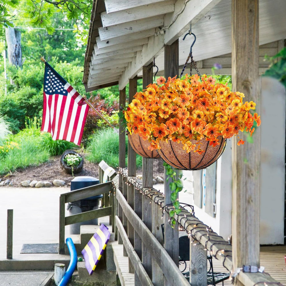 Orgrimmar 2pcs Artificial Fall Mums Hanging Basket Fake Flower Plant Orange