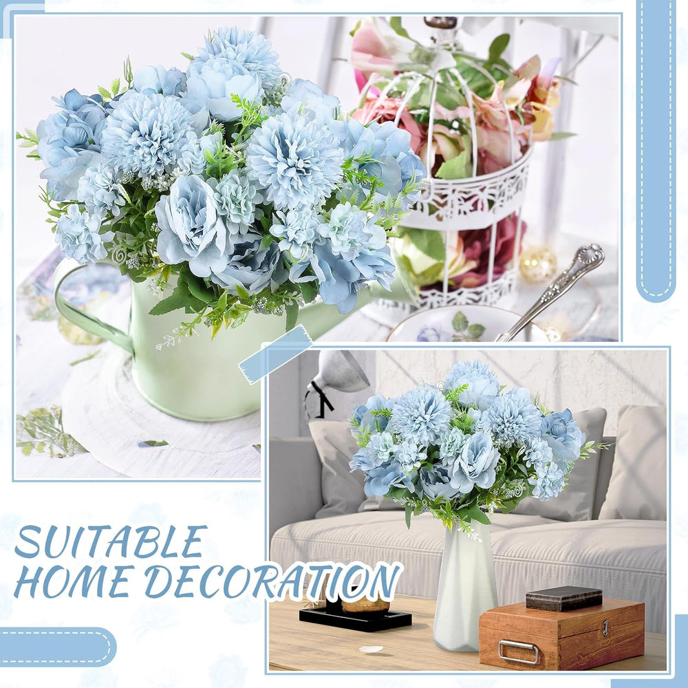 Lyrow 8 Bundles Blue Artificial Peony Flowers for Wedding Centerpieces