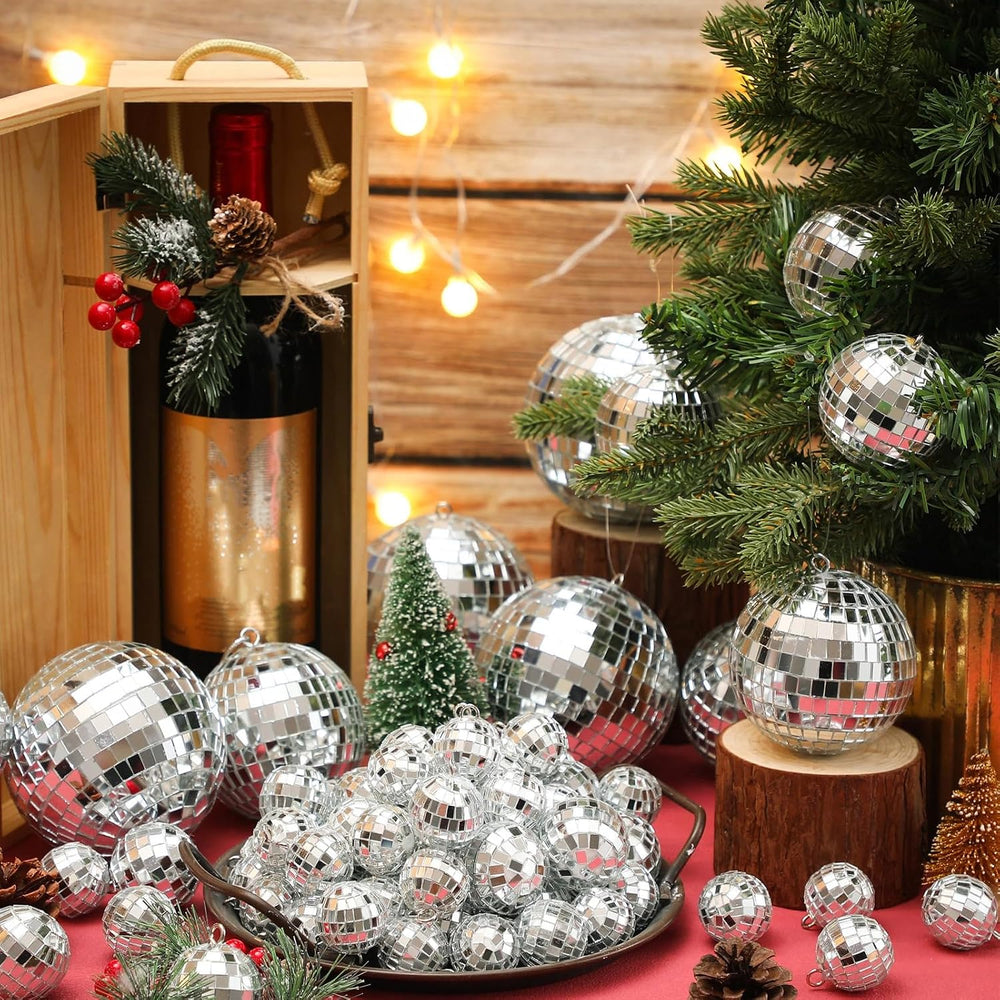 Funtery 100 Pcs Disco Balls Bulk Silver,1.2'', 2'', 3.2'&...