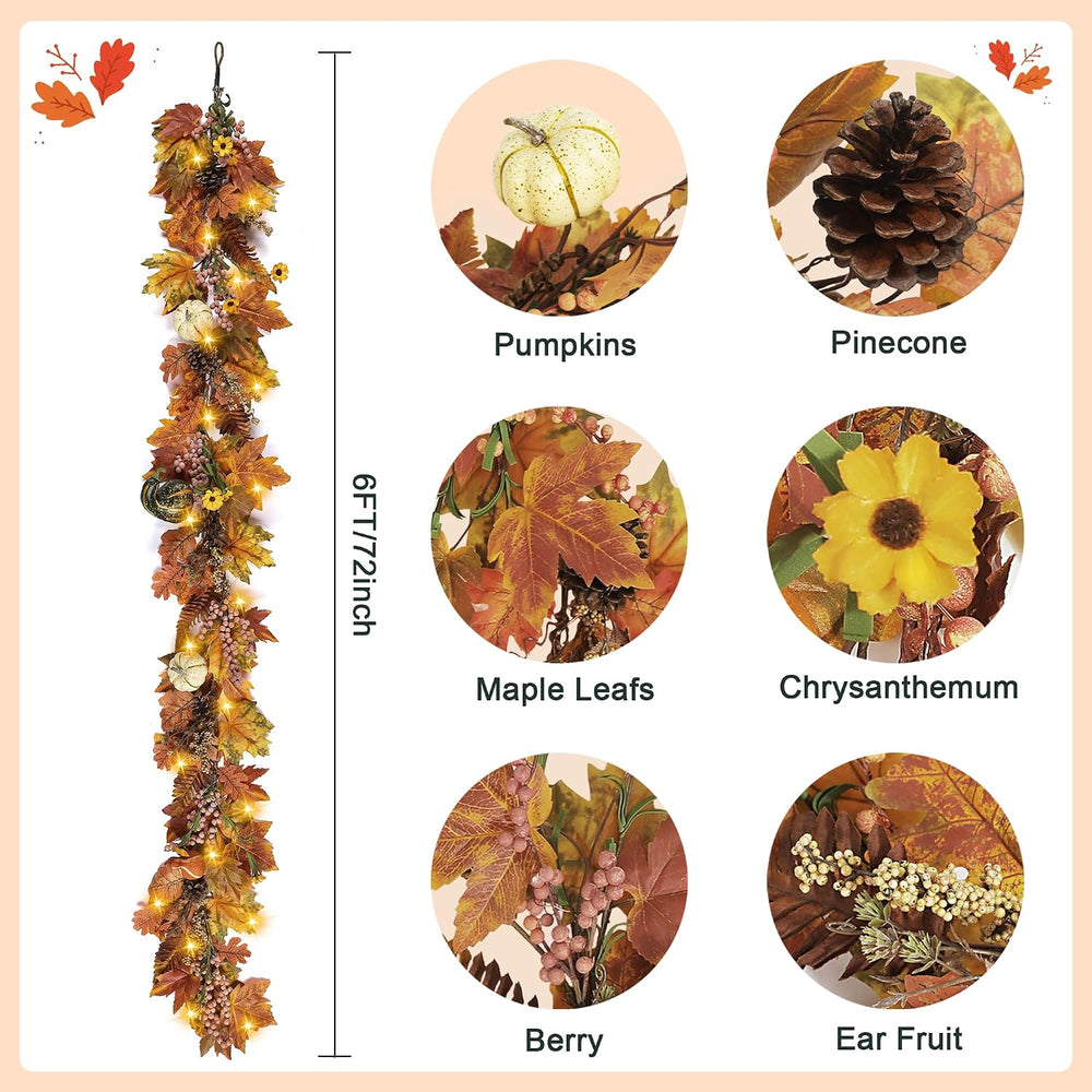 Fall Garland - 6 Ft Maple Leaf Pumpkin Berry Garland