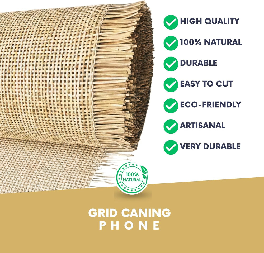 Natural Rattan Cane Webbing Roll โ Prewoven Wicker Sheet for Furniture Repair...