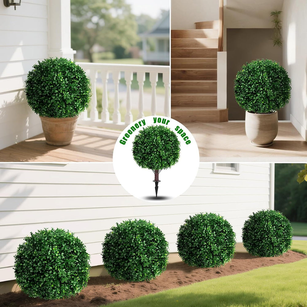 23" Artificial Boxwood Topiary Shrubs Set of 2 with Ground Spike