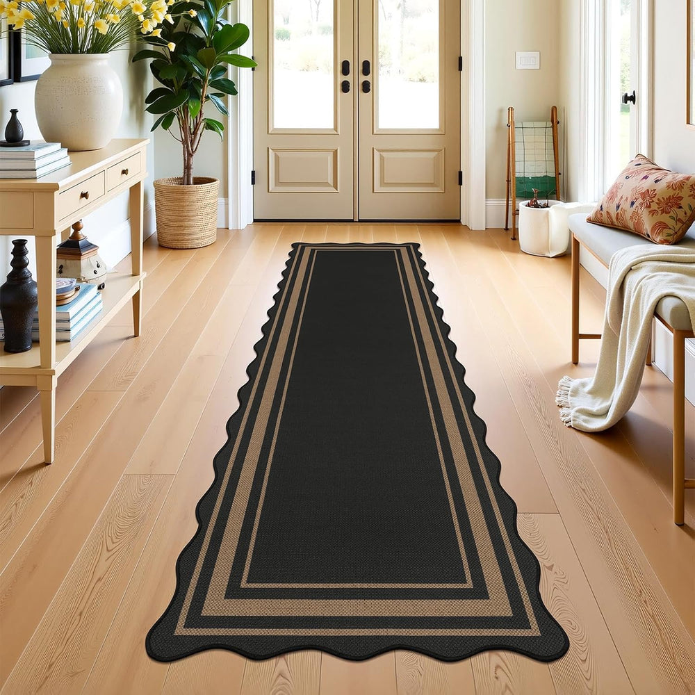 SHACOS 2x8 ft Washable Runner Rug Scalloped Black