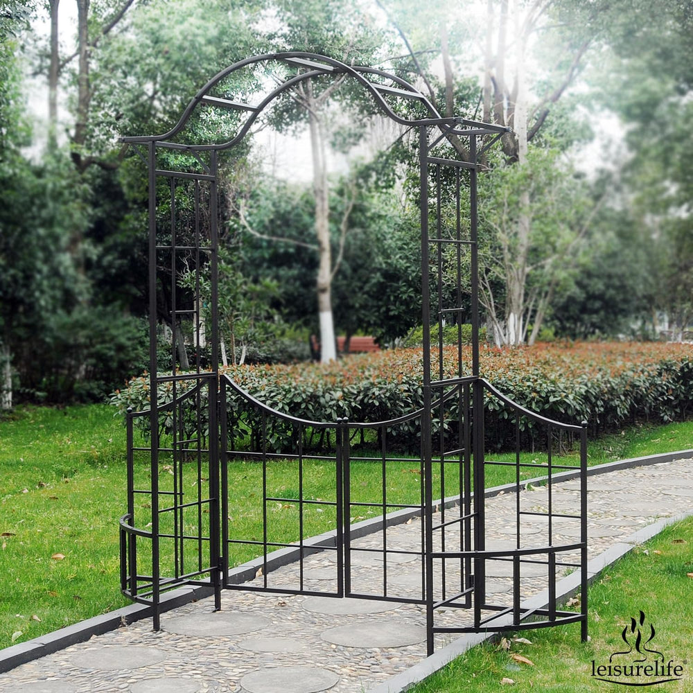 leisurelife Steel Garden Arch Arbor Trellis W/Gate, 7.5 Ft Height
