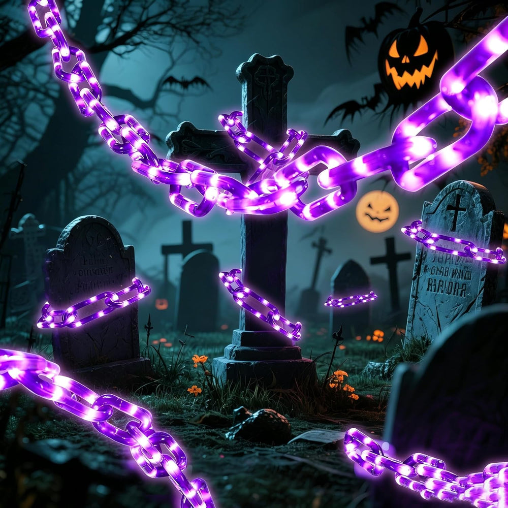 Solar Halloween Decorations Purple Plastic Chain Lights, 10.4 FT