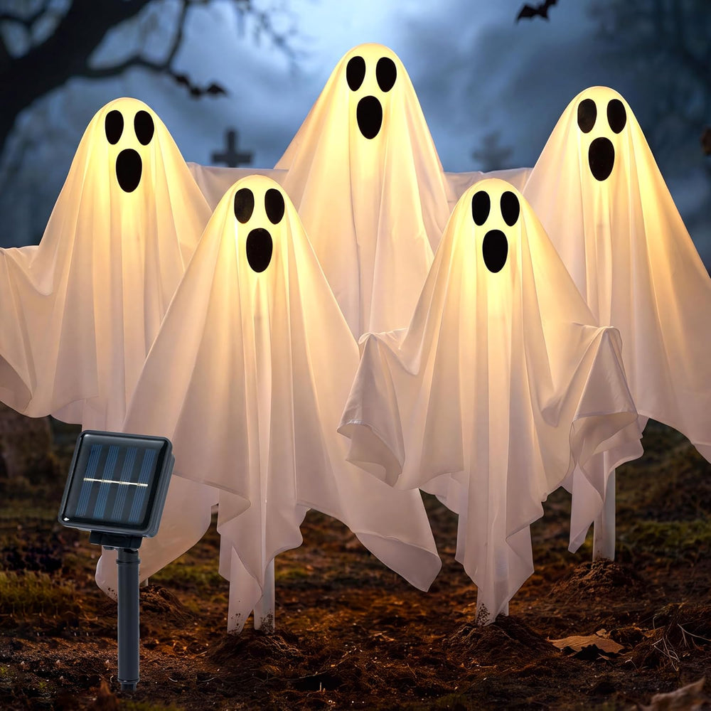 JOYIN 5 Packs Halloween Solar Ghost Lights Outdoor Decorations, Yard Stake Sp...