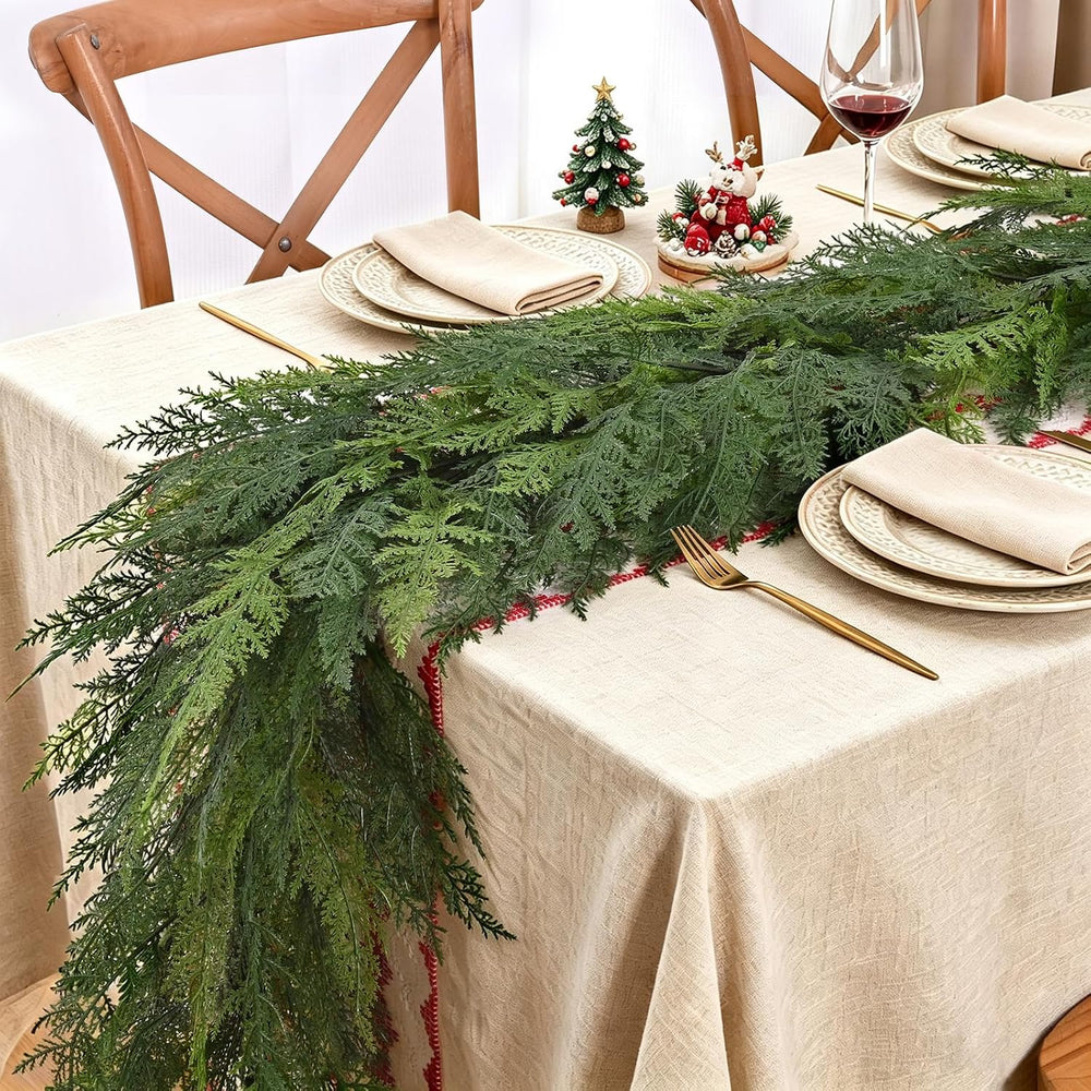 2 Pack 9FT Christmas Cedar Garland with Lights, Faux Greenery Garland