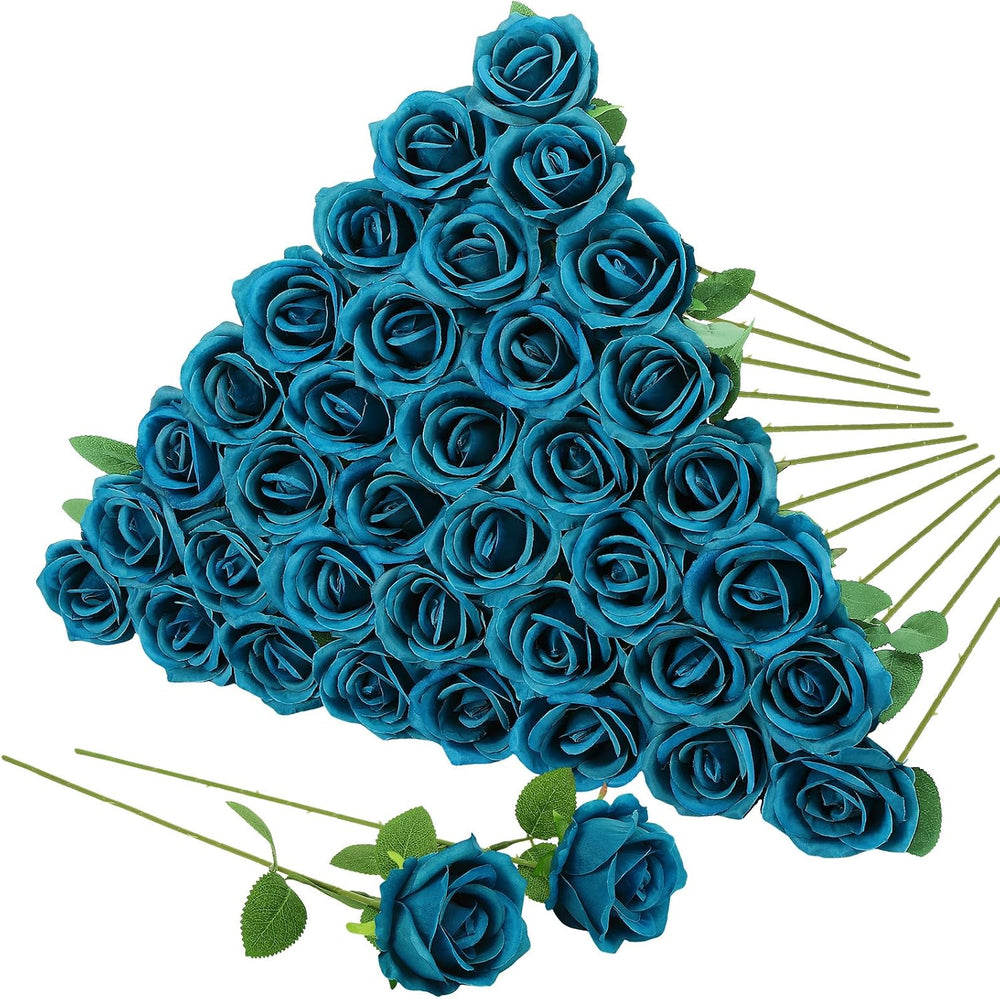 36 Pcs Teal Artificial Roses with Long Stems