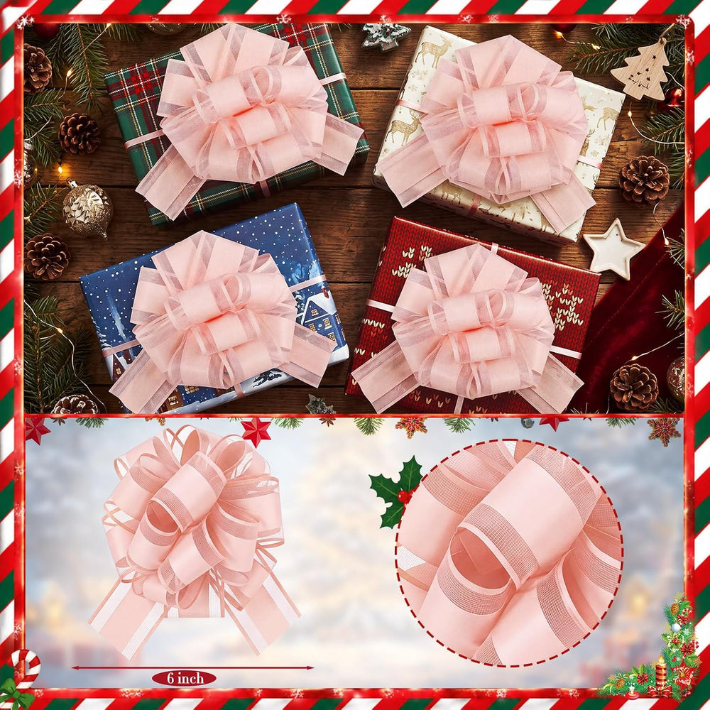 WILLBOND 100 Pcs Christmas Pull Bow for Gift Wrapping, Light Pink
