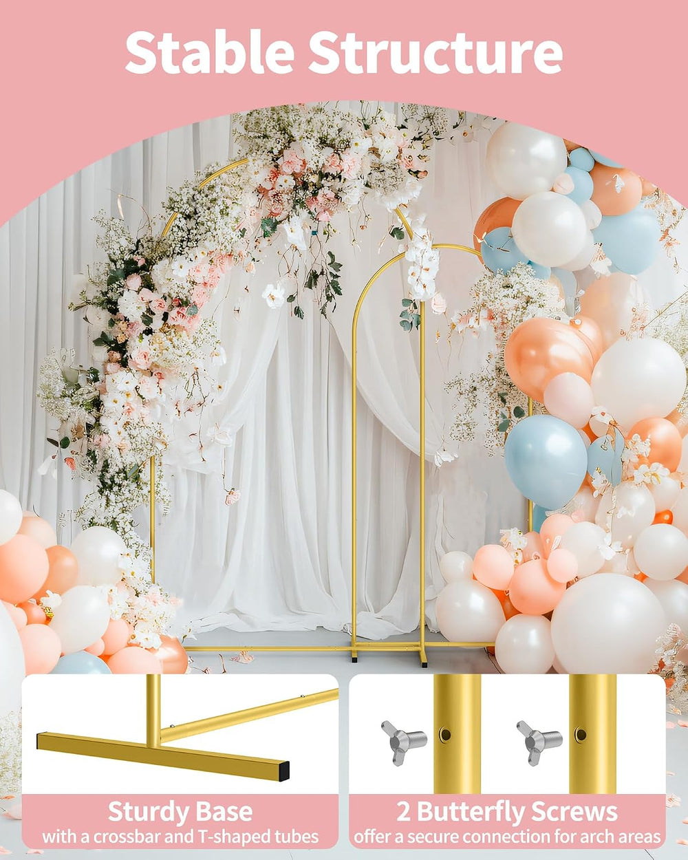 Pureegg Arch Backdrop Stand Set, Metal, Set of 3, 7.2ft & 6.0ft & 6.0ft