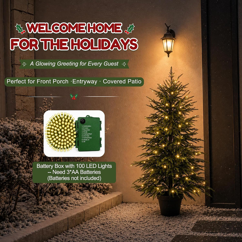 2Pcs 4FT Norfolk Pine Tree with Lights, Christmas Tree for Xmas Decor