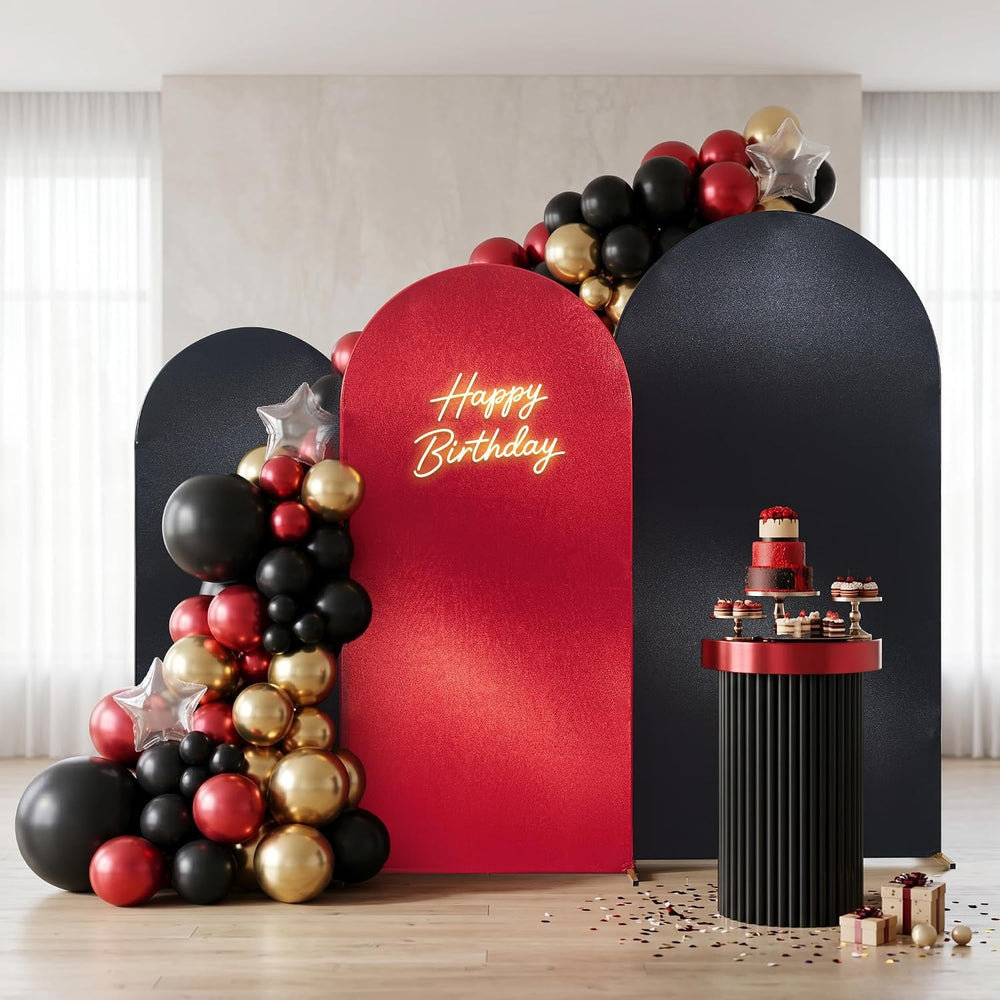 Reversible Glitter Black Red Arch Backdrop Cover 3 Set 6/6.6/7.2FT, Double-Si...
