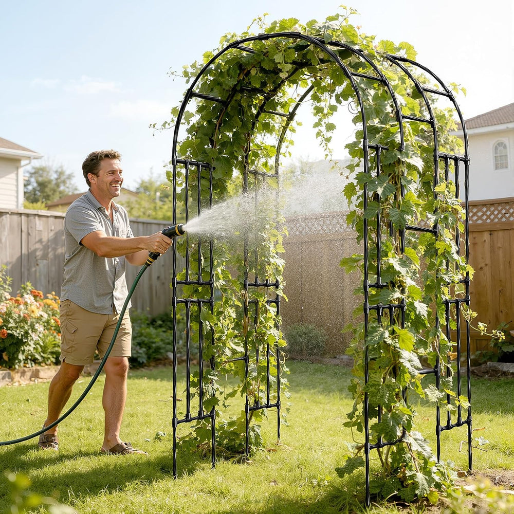 Miory Garden Arch Trellis for Climbing Plants Outdoor, 3.9x7.9ft Steel with P...