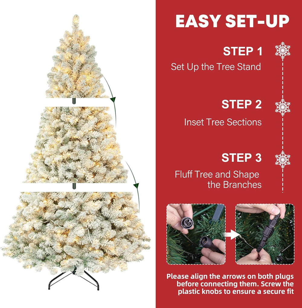 Hykolity 6 ft Prelit Snow Flocked Christmas Tree with 200 Warm White LEDs