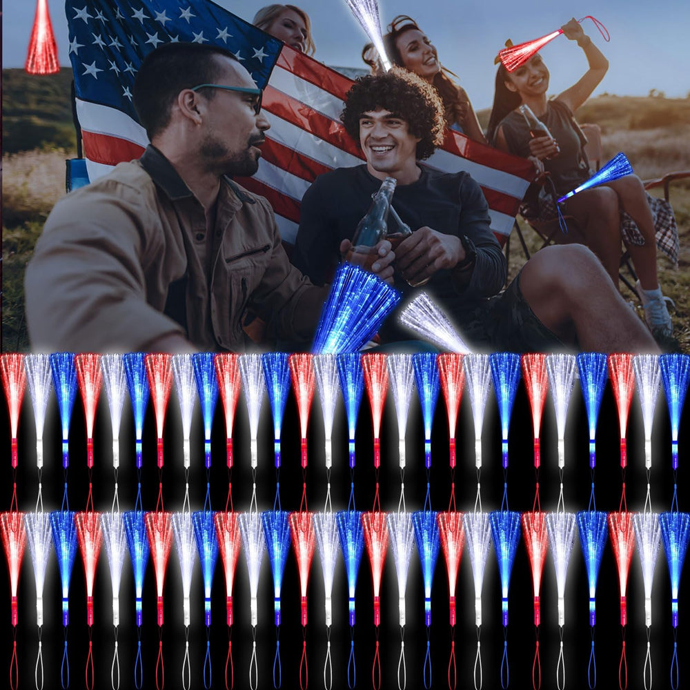 72 Pack Red Blue White Fiber Optic Wands Glow Fiber Wands Bulk LED Light Up W...