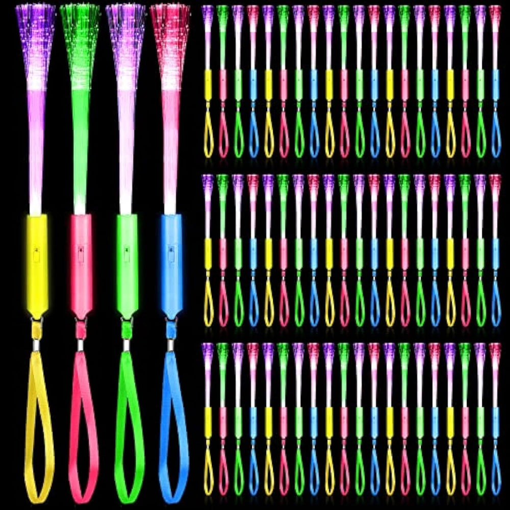 200 Pcs Fiber Optic Wands Bulk, LED Glow Sticks with Batteries
