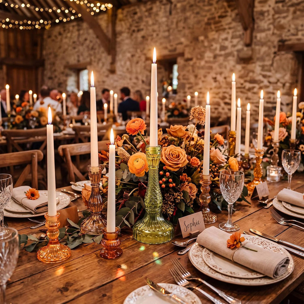 Mumufy 12 Pcs Thankgiving Glass Candle Holders Clear Amber 0.8 in