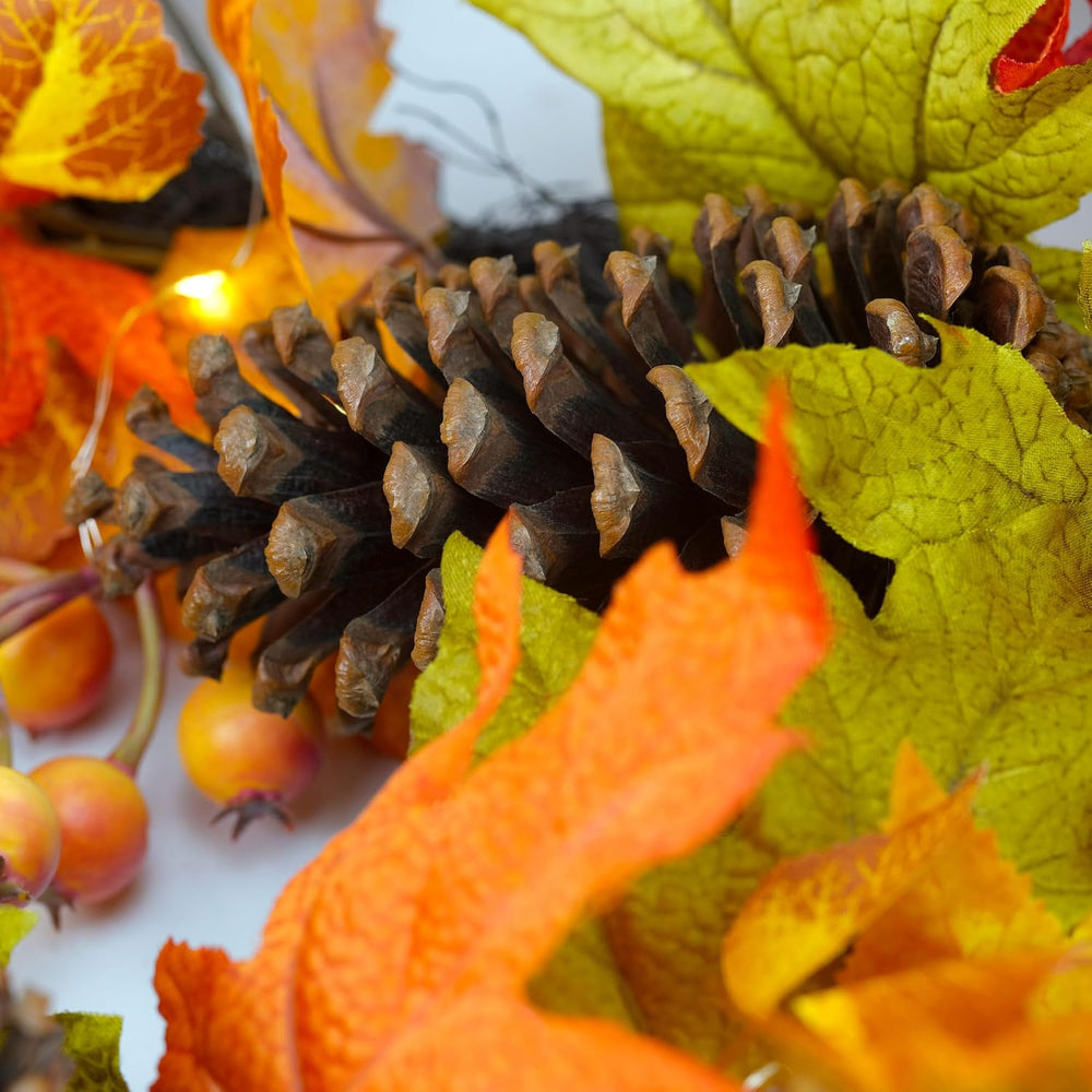YULETIME 9 ft Pumpkin & Maple Leaf Garland, 50 Fairy Lights Battery Powered
