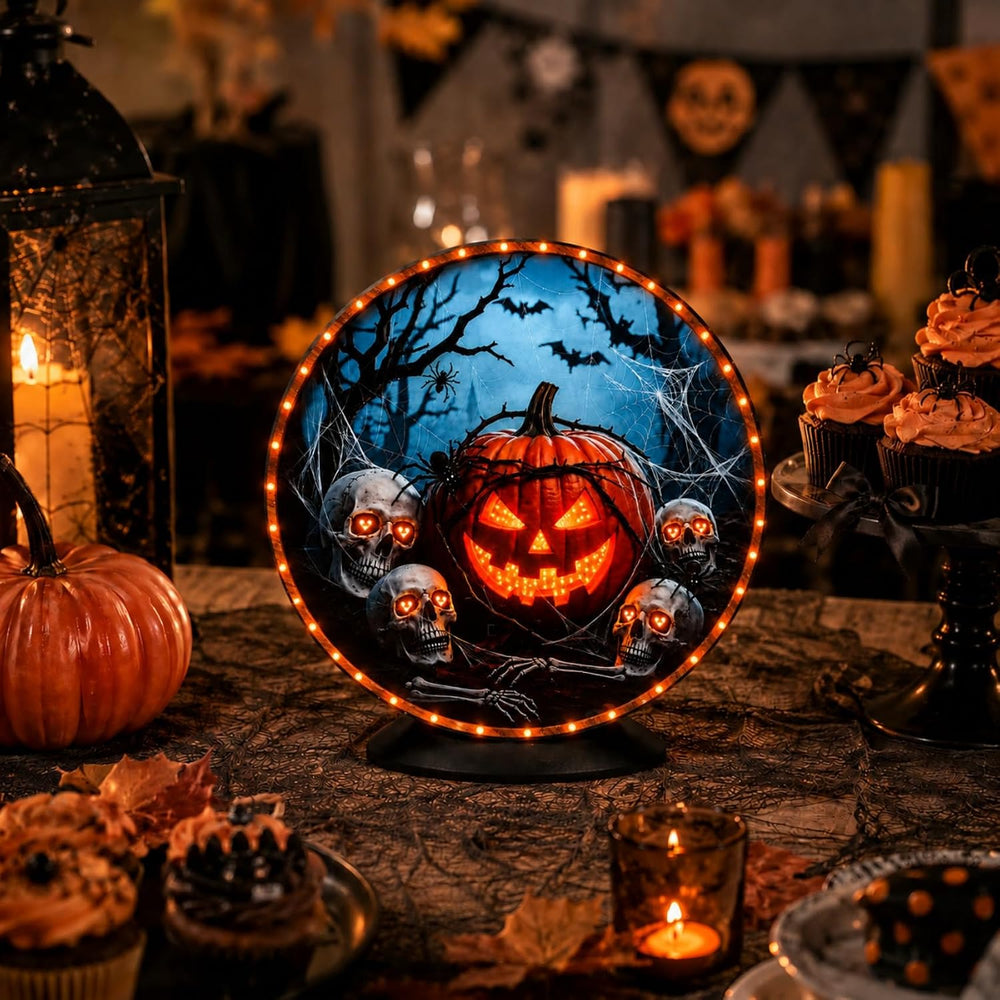 Lighted Halloween Decorations Battery Operated, Halloween Pumpkin Skull Decor...