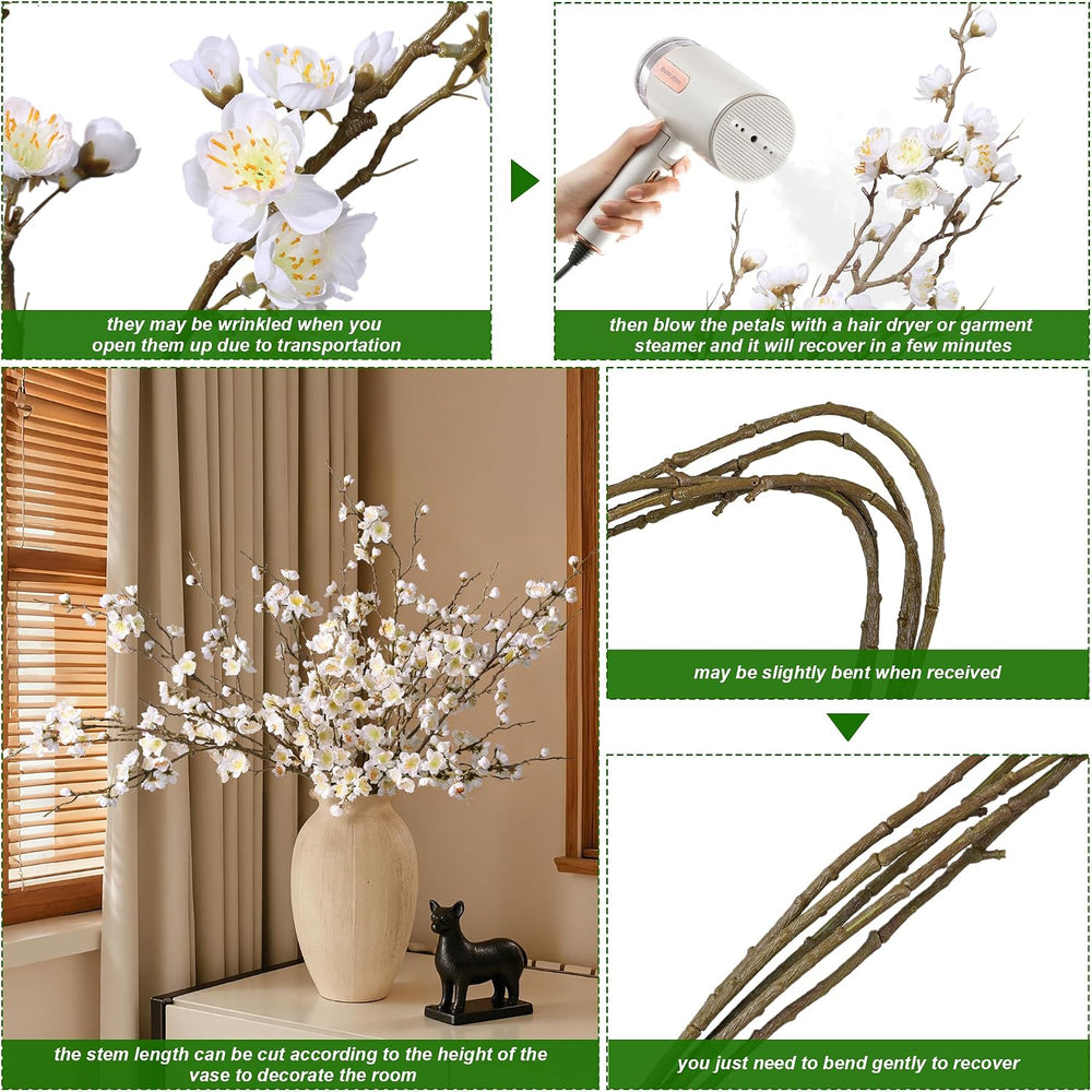 6 PCS Artificial Cherry Blossom Branches Spring Indoor Decoration, Faux Flowe...