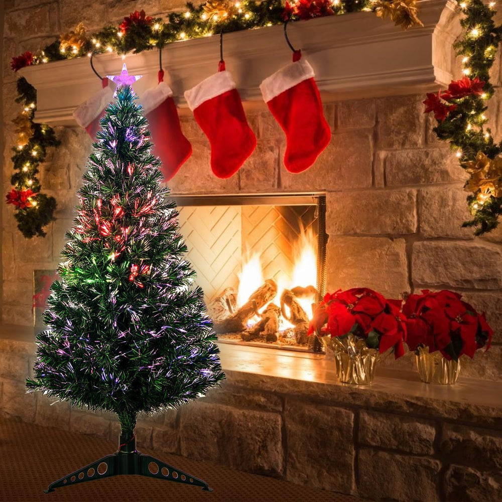 5FT Fiber Optic Green Christmas Tree Artificial Tree with Stand,Pre-lit Full ...