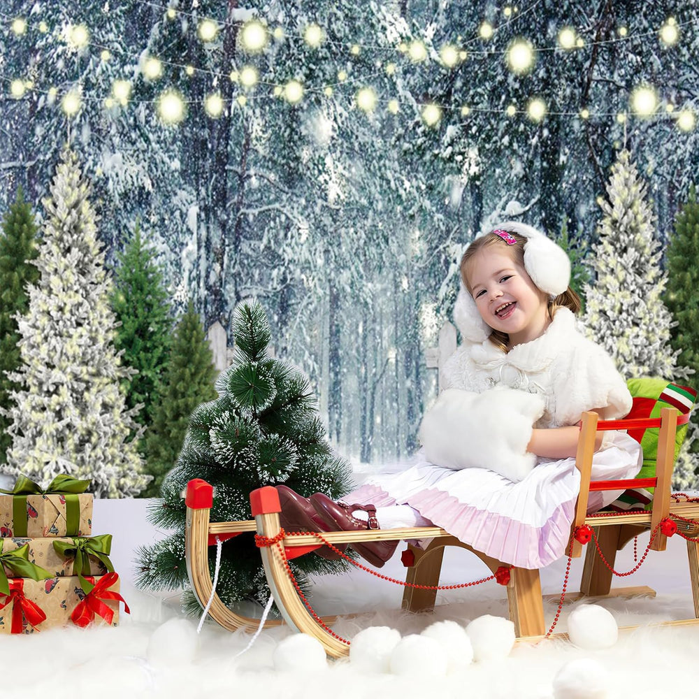 Winter Scene Backdrop 10x8ft Christmas Forest Snowfield Background for Photog...