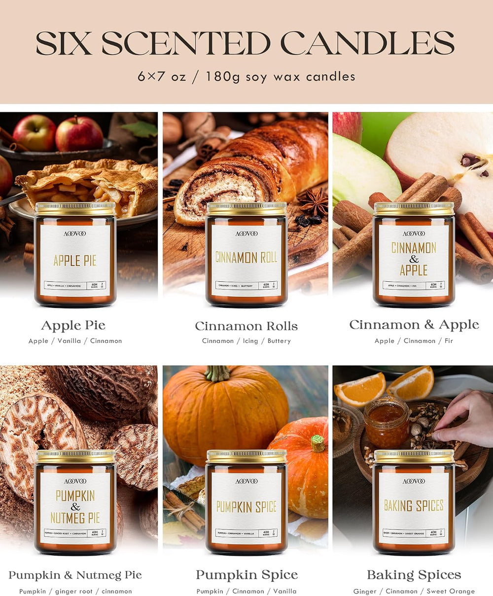 AOOVOO Fall Scented Candles - 6 PC Soy Candle, 42 oz