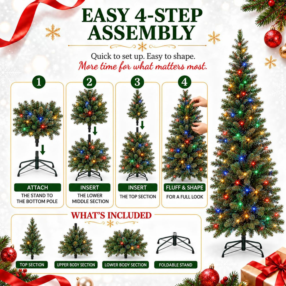 GarveeLife Hinged Artificial Prelit Christmas Tree 6ft, Dual-Color Lights