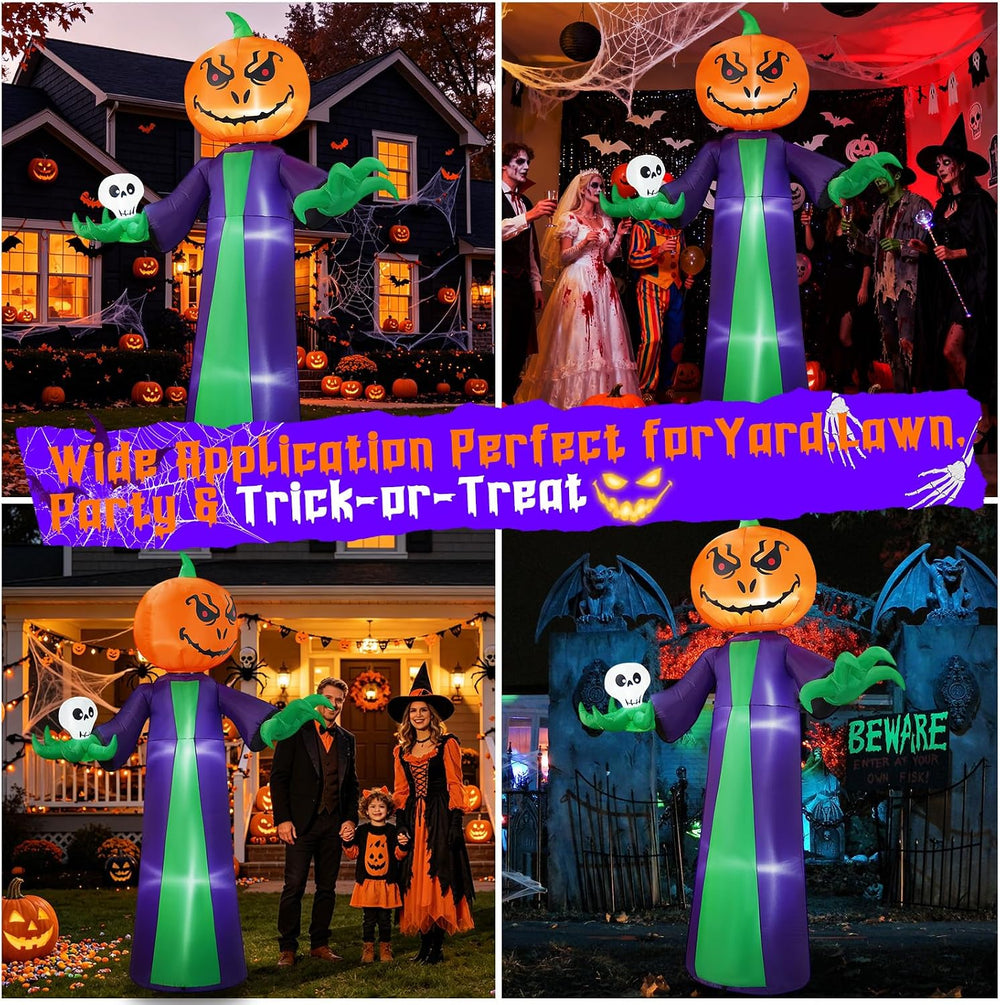 Halloween Inflatables 8FT Giant Pumpkin Monster with 180ยฐ Rotating Head &...