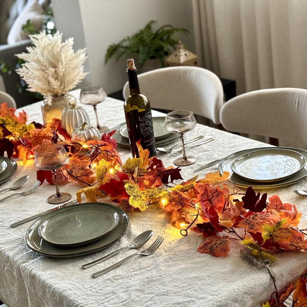 8 Pack Fall Leaf Garland with Lights,Fall Decor Halloween Lights Artificial M...