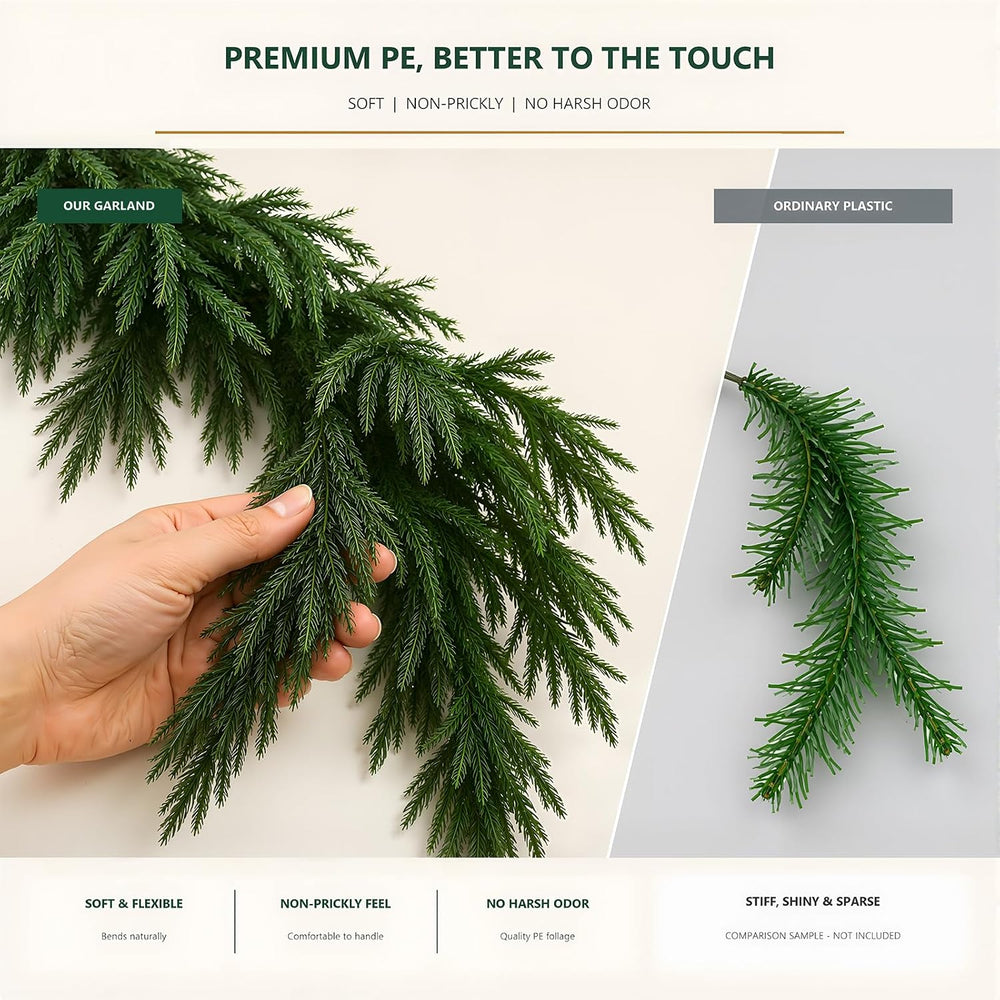 Christmas Norfolk Pine Garland Artificial Greenery Holiday Decor for Mantel