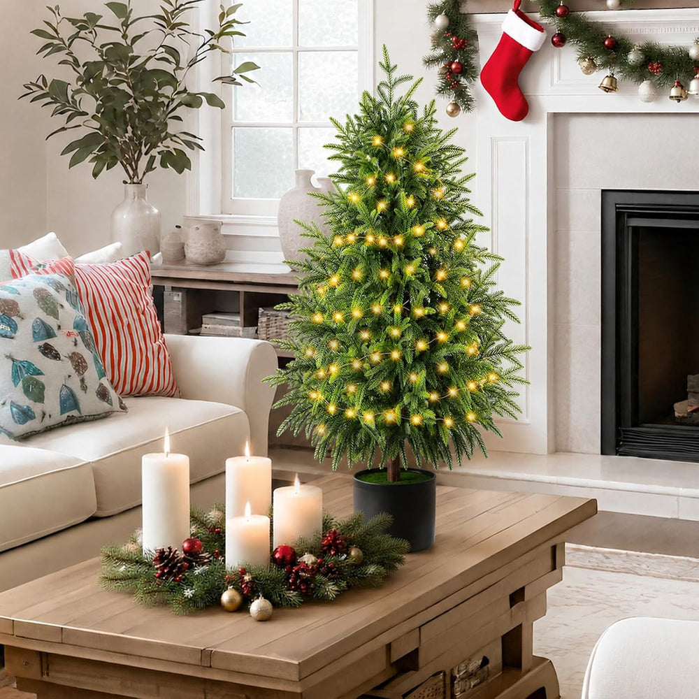Christmas Decorations - 2 Pack Pre-Lit 3FT Artificial Norfolk Tree