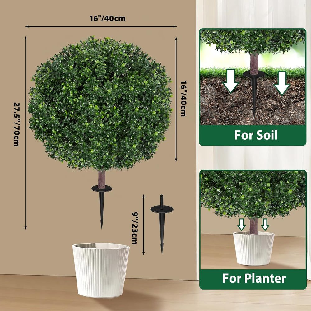 27.5" Artificial Boxwood Topiary Ball Tree, Set of 2 Fake Bushes Shrubs ...