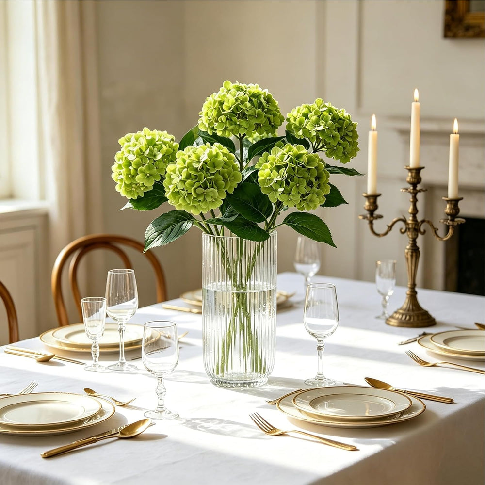 5Pcs Latex Real Touch Hydrangea Fake Flowers, 24.5 Inch, Green