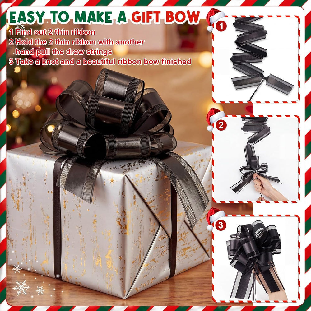 48 Pcs 6 Inch Xmas Pull Bows for Gift Wrapping, Matte Black