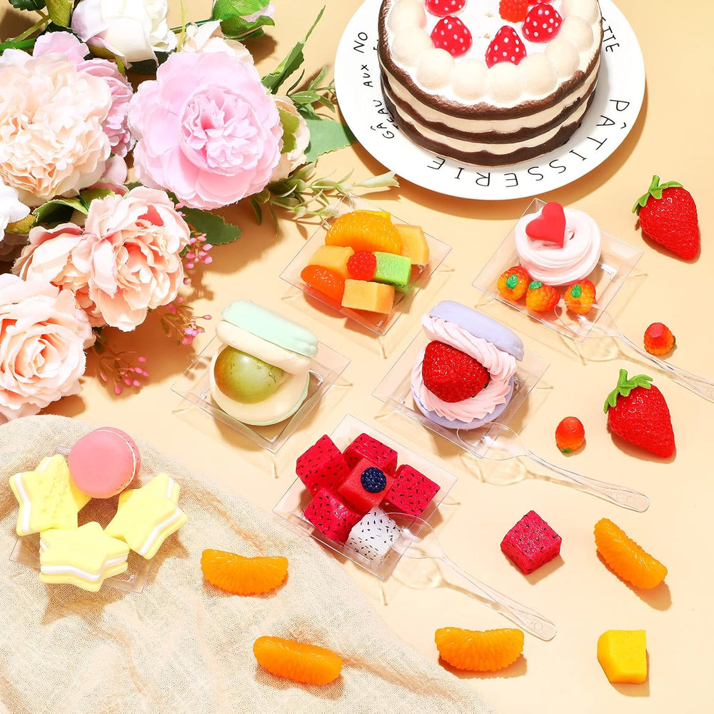 300 Sets Mini Dessert Plates with Spoons 1 oz 2.4 in, Elegant