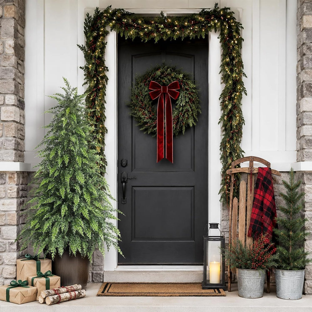2Pcs 4FT Artificial Cedar Christmas Tree Fake Plant for Front Porch Decor