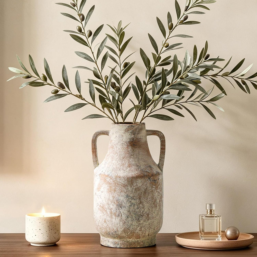 Mitt&Ditt Ceramic Flower Vase with Handles, 11 inch Tall Vase for Centerp...