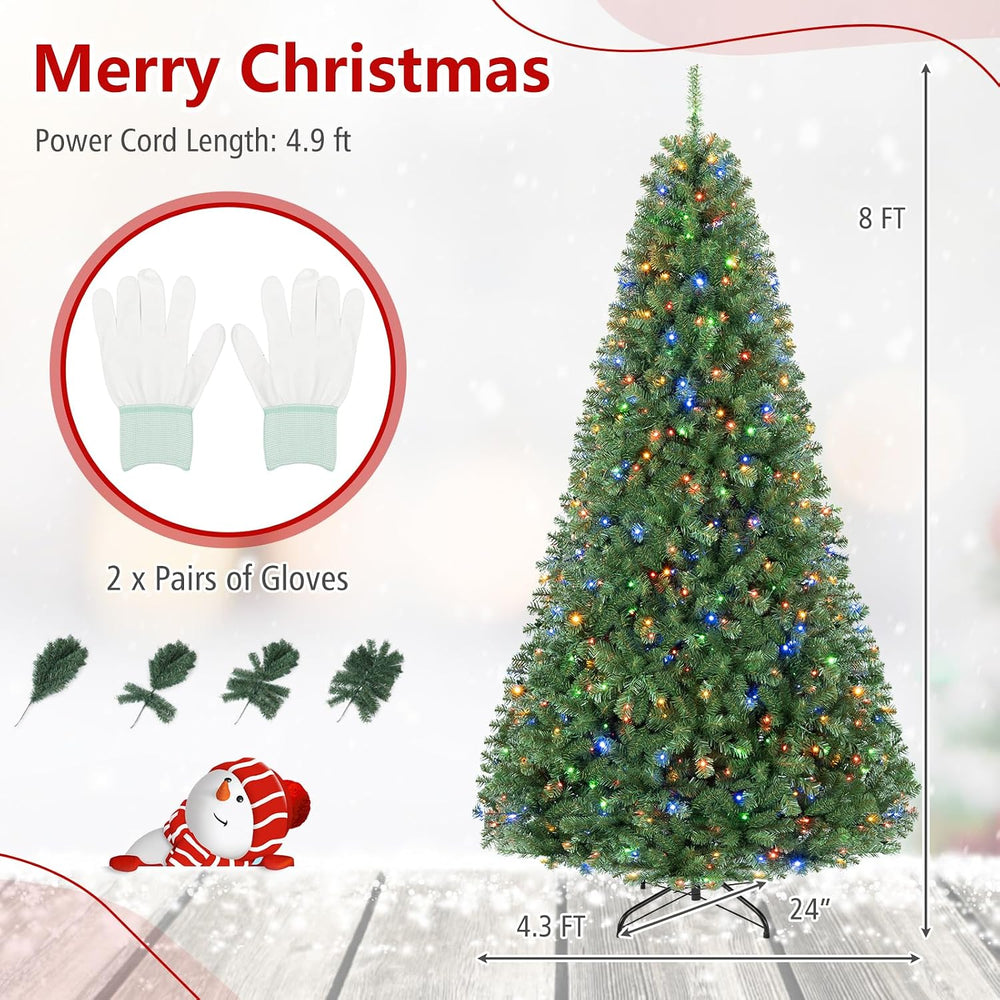 Goplus 8ft Pre-Lit Artificial Christmas Tree with Remote Control