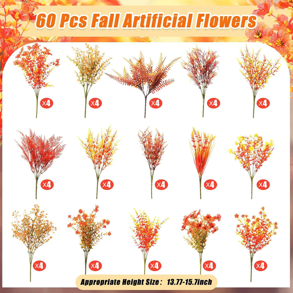 Mimorou 60 Bundle Fall Artificial Flowers Bulk for Outdoor UV Resistant