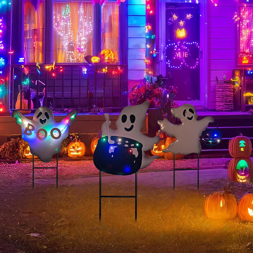 Solar Powered Halloween Yard Stakes, 3 Pack 24" Metal Outdoor Decor with...