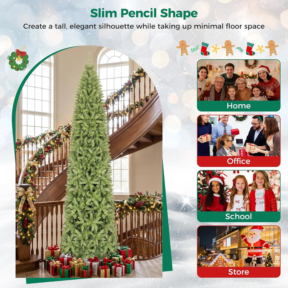 COSTWAY 10 FT Artificial Pencil Christmas Tree, Unlit, Hinged, Easy Setup