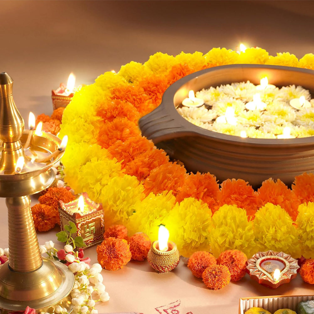 15 Pack Yellow,Orange 5ft Marigold Garland for Diwali Indian Wedding