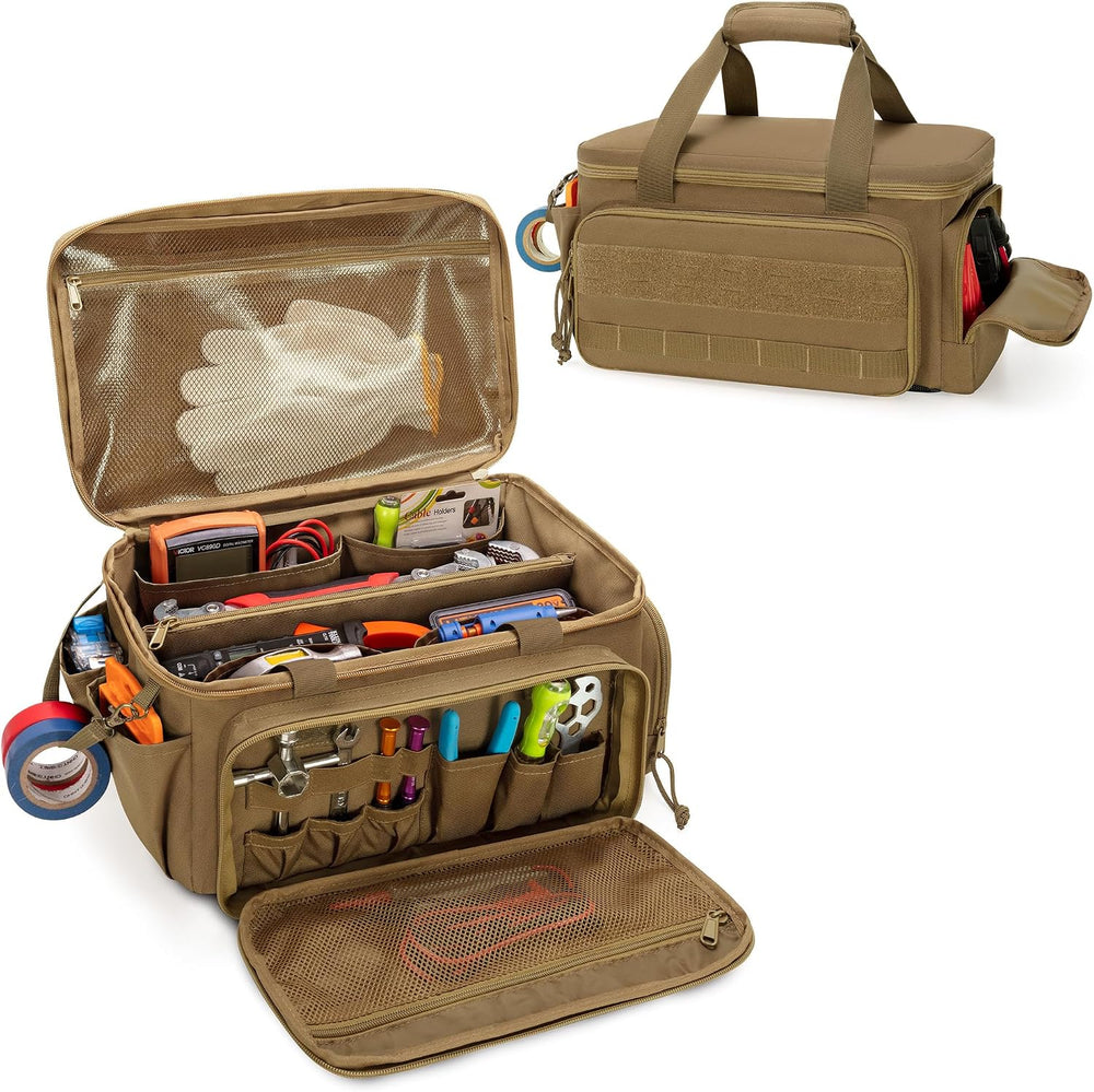 Rexmica 14-Inch Tool Bag Tool Storage Organizer Tactical Range Bag, Khaki