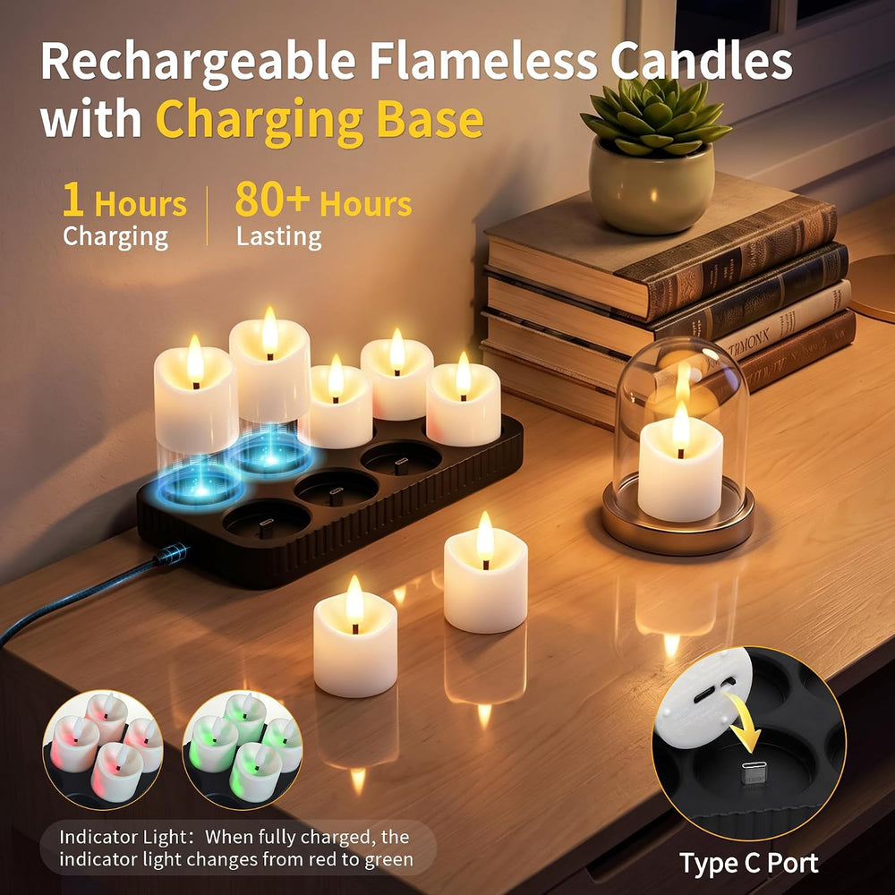 Rechargeable Flameless Candles with Remote Timer & Charging Base