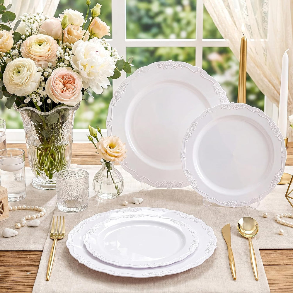 U-QE 100 Pcs White Plastic Plates, White Plates Disposable for Party